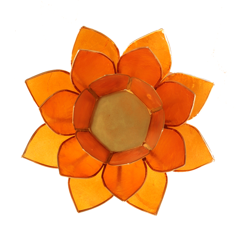 Lotus Teelichthalter, Kerzenhalter, orange aus Capiz-Muschel