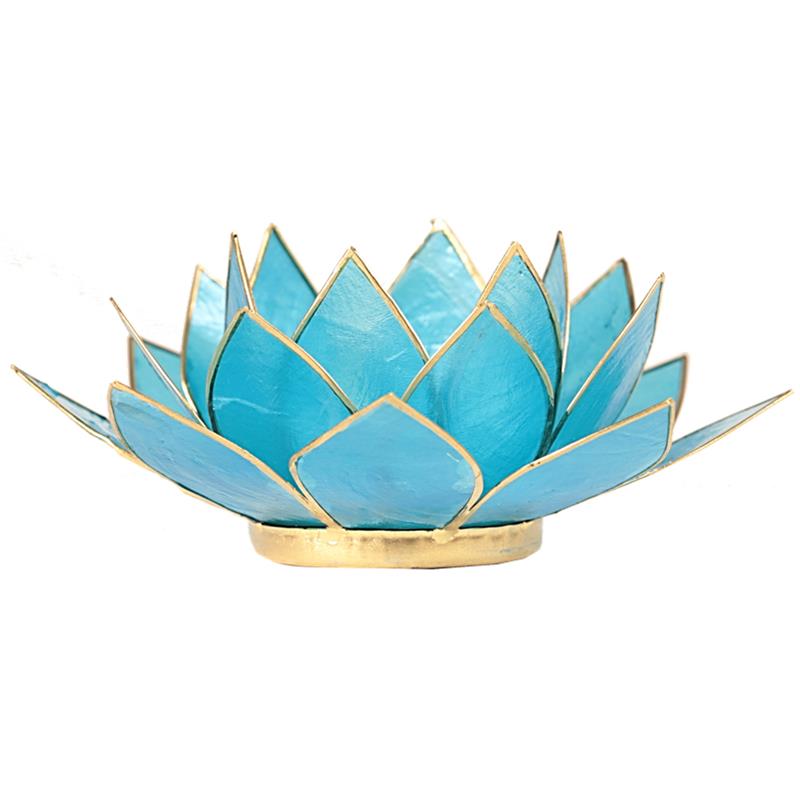 Lotus Teelichthalter, Kerzenhalter in Blau Türkis