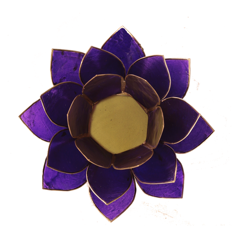 Lotus Teelichthalter, Kerzenhalter violett aus Capiz Muscheln