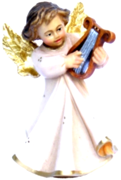 Engel mit Harfe, Ahornholz, farbig lasiert, 8 cm